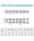 04C chain specification table with dimensions and details