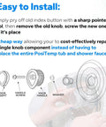 Diagram showing installation of Shower Handle Replacement Knob 100710 For Posi-Temp One-Handle Tub And Shower Faucet Replacement Parts
