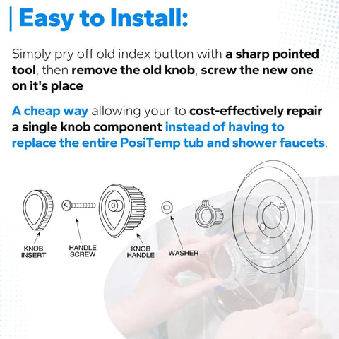 Diagram showing installation of Shower Handle Replacement Knob 100710 For Posi-Temp One-Handle Tub And Shower Faucet Replacement Parts