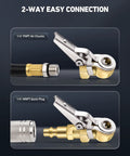 2 Pack Closed Ball Tire Chuck With Clip Hands Free Locking Valve Nozzle One Quarter Inch FNPT Quick Plug two-way connection view