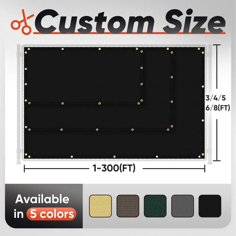 6 Foot By 50 Foot Privacy Screen Fence Heavy Duty Windscreen 220 GSM HDPE With 98 Percent Coverage Black shown with custom sizes and grommets