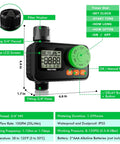 Programmable Sprinkler Timer For Garden Hose With Rain Delay And Manual On Off Great For Drip Irrigation And Lawn Watering Pick Schedule From One To Seven Days Or One To Twelve Hours Runs One To Two Hundred Ninety Nine Minutes Fits Three Quarter Inch Hose with instruction labels