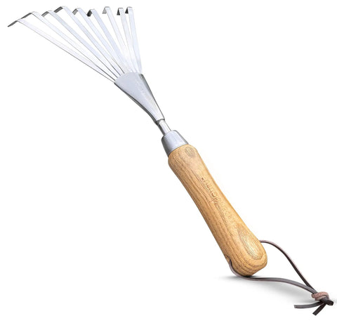 Eco Hand Rake And Soil Tiller For Gardening, 100 Percent Recycled Stainless Steel, FSC Certified Wood Ergonomic Handle