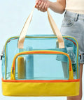 Dry Wet Separated Storage Bag For Gym And Beach Gear With Separate Dry And Wet Compartments, Waterproof Pocket, held by person