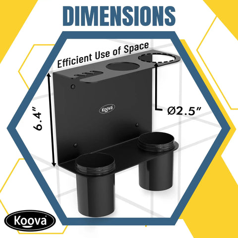 Diagram of Grease Gun Holder For Shop And Garage Wall Mount With Removable Drip Cup And Spare Cartridge Holder, showing dimensions 6.4" x Ø2.5".
