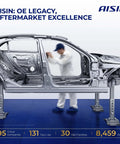 Aisin OE Legacy vehicle body structure highlighting aftermarket excellence and production facilities.