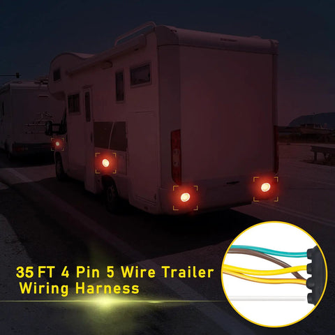 RV with glowing tail lights using 35Ft 4 Pin 5 Wire Trailer Wiring Harness Kit with Color Coded 18 AWG Wires