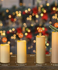 Flameless Flickering LED Candles Set Of 12 Ivory Plastic Pillars With Remote And Timer, arranged by height, 4 to 7 inches