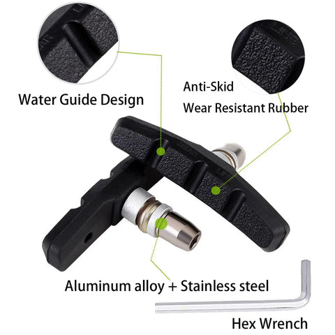 Diagram of 70mm V Brake Pads for Mountain Bikes Two Pairs With Hex Nuts And Spacers Noiseless Braking Blocks Durable Rubber Stainless Steel