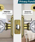 3 Pack Crystal Glass Door Knobs With Antique Brass Finish And Privacy Lock For Bedroom And Bathroom Interiors, side view