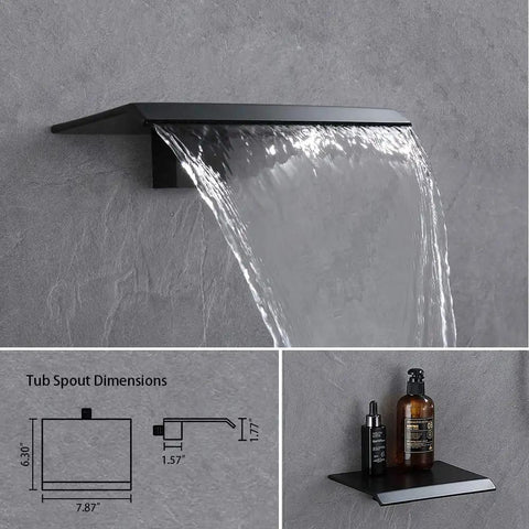 Durable Bathtub Faucet Trim Kit with waterfall spout design, showcasing brushed nickel finish and dimensions shown.