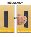 Installation of Two Pack Finger Flush Aluminum Alloy Pull Handles for Sliding Doors, Pocket Doors, Drawers and Cabinets shown.