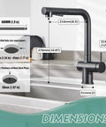 Pro Grade Brushed Nickel Kitchen Faucet With Pull Down Sprayer, Stainless Steel, 3 Hole Or 1 Hole Install, dimensions chart