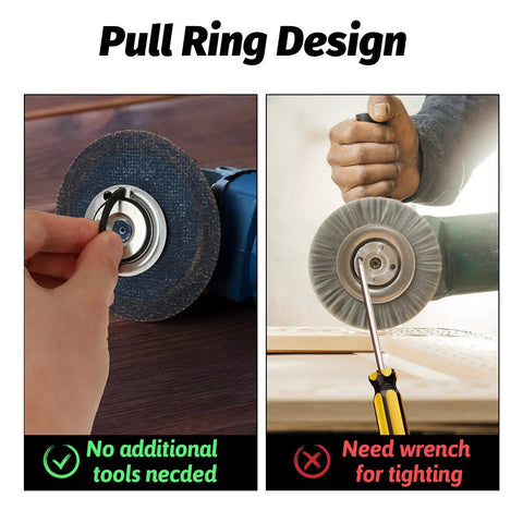 Dead On Tough 2Pcs Angle Grinder Flange Locking Nuts 5/8 Inch 11 Thread quick swap with pull ring for tool-free use.