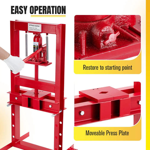 6 Ton Hydraulic Shop Press With H Frame For Auto Bending And Stamping Adjustable Benchtop And Floor Press Plates Built To Last Red