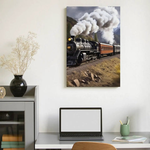 Dope Steam Locomotive Train Wall Art For Living Room And Office, Modern Canvas Print Framed Painting, 12x18 inch on wall above desk