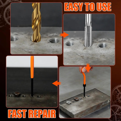 Coobeast thread repair kit with orange-handled insertion tool, HSS drill bit, and 304 stainless steel inserts.