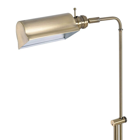 Antique Brass Floor Lamp With Adjustable Height And Swivel Head, Classic Mid Century Modern Vibe, 50 Inch Tall, close-up view
