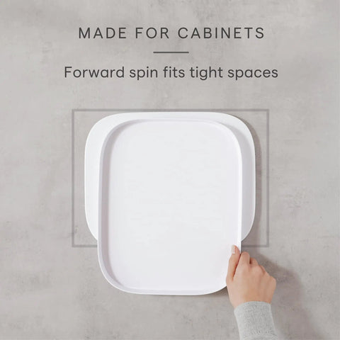 Hand touching Rectangle Lazy Susan Turntable for Cabinets and Pantries, 360 Degree Spin Kitchen Organizer, Non Slip, BPA Free