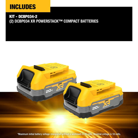 20V Max PowerStack Lithium Ion Battery Pack Set Of 2 Beefed Up Power With 50 Percent More Punch Longer Lifespan Compact Design