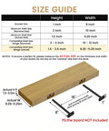 Size guide for Rock Solid Hidden Floating Shelf Brackets 8 Pack Black Heavy Duty Metal Wall Mounts showing dimensions and fit.