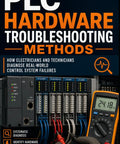 Hands On PLC Troubleshooting For Electricians And Tech Pros A Real World Guide To Diagnosing Power IO Communications And Control System Failures In The Field cover with meter