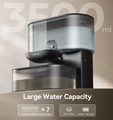 Wireless Cat Water Fountain With No Filters And Wastewater Separation, 3.5L Stainless Steel Bowl, Self Cleaning, Black
