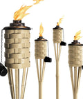Bamboo Tiki Torches Outdoor Citronella Torches Weathered Color 4 Pack Large Patio Torches for Tropical Decor Lighting