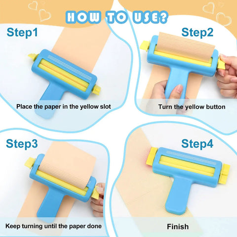 Instruction steps for using Wave Shaper Paper Crimper For Crafts AngleKai Craft Crimper Tool For DIY Cards Scrapbooking And Party Decor.