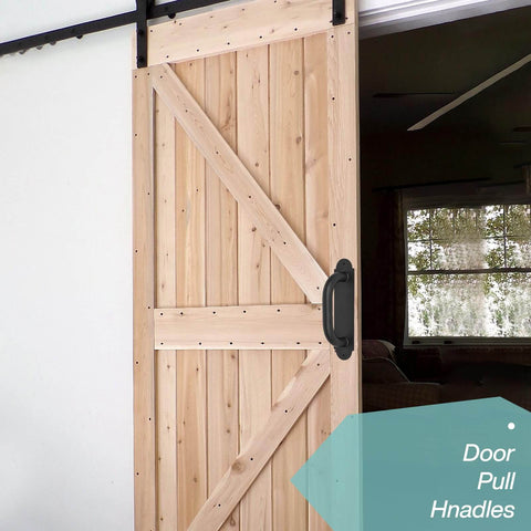 Two Pack 8 Inch Heavy Duty Door Pull Handles For Outdoor Metal Gates And Doors, Powder Coated Matte Black, Installed on Wooden Door