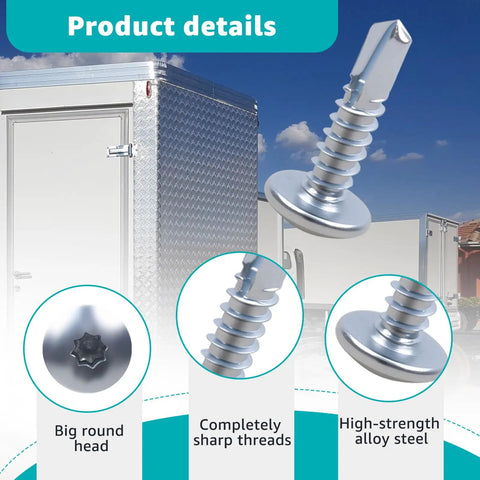 10 X 3/4 Inch Self Tapping Sheet Metal Screws For Enclosed Trailers with big round head and sharp threads for easy installation.