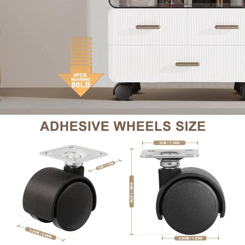 Eight Piece 1 Inch Pasteable Plate Casters With Stick On Adhesive And Screws, Swivel 360 Degree Universal Wheels for furniture