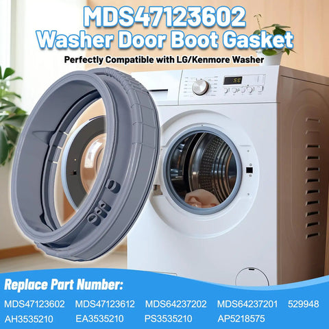 Front Load Washer Door Boot Gasket Replacement For Leaks And Odors, No Mess Easy Install displayed with washer in background