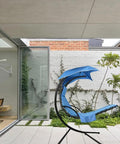 Blue Replacement Cushion Cover For Outdoor Hanging Lounge Chair And Umbrella Fabric in modern patio setting.