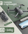Compact GPS Drone With 4K Camera For Adults Under 249g Foldable RC Quad Copter with folded and unfolded view next to phone