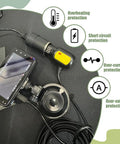No Fuss Plug And Play AC To DC Converter And Car Cigarette Lighter Adapter with safety features and device connection.