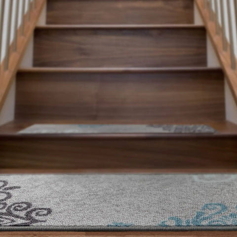 Non Slip Stair Treads Carpet Floral Gray Peel And Stick Set Of 13 8x30 Inches Easy Install on brown wood stairs