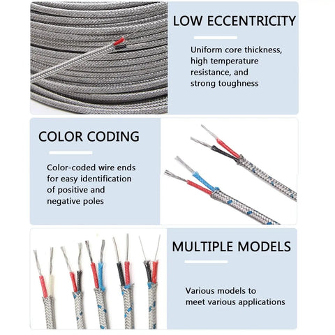 Heavy Duty K Type Thermocouple Extension Cable Rock Solid High Temp Sensor Wire built tough with color-coded wire ends.