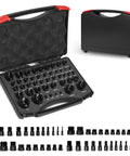 47 Piece Thread Checker Set For Nut And Bolt Threads Box Gauge For Standard And Metric Sizing 25 Inch And 22 Metric Handy For Narrow Areas And Tight Spaces with open case showing tools inside and closed view