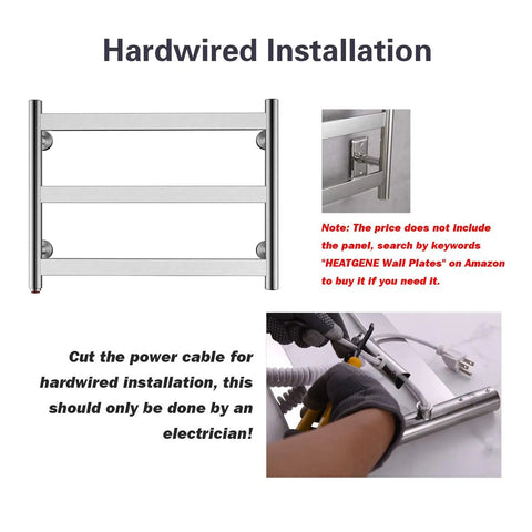 Three Bar Towel Warmer Dryer For Bathroom Wall Mounted Plug In Towel Heater in brushed stainless steel, hardwired setup