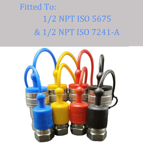4 Pack Hydraulic Quick Coupler Dust Caps And Plugs For 1/2 Inch ISO 5675 And ISO 7241-A Pioneer Style PVC Covers visible