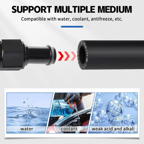 Five Eighth Inch Heater Hose, 10 Feet Long EPDM Double Spiral Radiator Coolant Line showing compatibility with water, coolant, antifreeze.