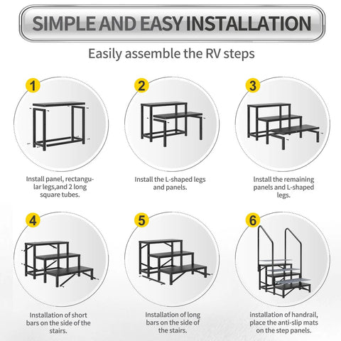 Heavy Duty Three Step Entry Platform Featuring Dual Safety Rails And Powder Coated Steel That Handles 660 Pounds Like A Champ While Delivering Rock Solid Stability And Rust Free Progress Across Every Camping Expedition installation guide steps 1-6