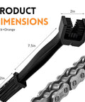 Two Pack Chain Cleaner Brush For Motorcycle And Bicycle Chains With Dual Ended Design Three Sided And Long Bristles Scrub Tool Dirt Remover For Crankset And Gear with product dimensions shown