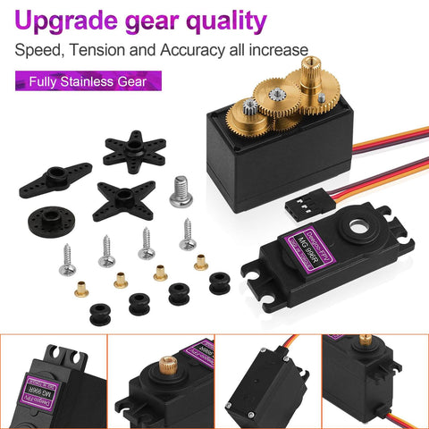 4 Pack High Torque Digital Servo Motors With Fully Copper Gears, featuring components and parts, ideal for RC and DIY projects.