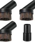3 Pack 25 mm Vacuum Brush Heads With 1.25 To 1.38 Inch Hose Adapter, black brushes with soft bristles, and adapter.