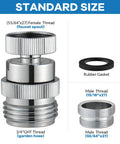 Sink Faucet To Garden Hose Adapter With 360 Degree Swivel Ball Joint And Aerator, Chrome Finish, Three Quarter Inch GHT Thread, Kitchen And Bathroom Water Hose Connector For Flexible, Anti Kink Watering And Easy Hose Direction. standard size adapter with rubber gasket and threaded ends