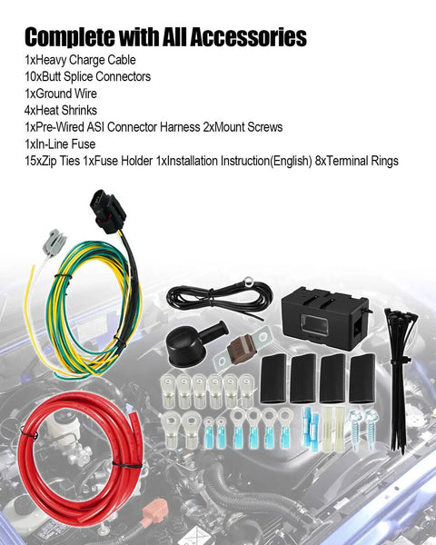 Heavy Duty 3G Alternator Upgrade Wiring Cable Featuring Zero Drama Stator Swap Setup For 1985 Through 2004 Ford F150 Pickup with accessories laid out.