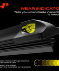 Top Tier 24 And 19 Inch Windshield Wiper Blades With Embedded Wear Indicator showing close-up of wear indicator for inspection.
