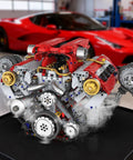 Realistic V8 Engine Building Kit For Adults Gearhead Friendly Build Your Own Model Engine with red car backdrop